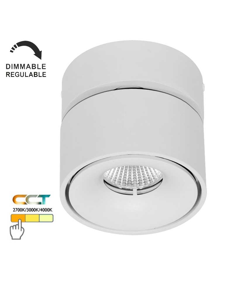 Foco cilindro de pared y techo mini 7,5cm LED 7W aluminio basculante 90º CCT Switch 2700K/3000K/4000K Regulable