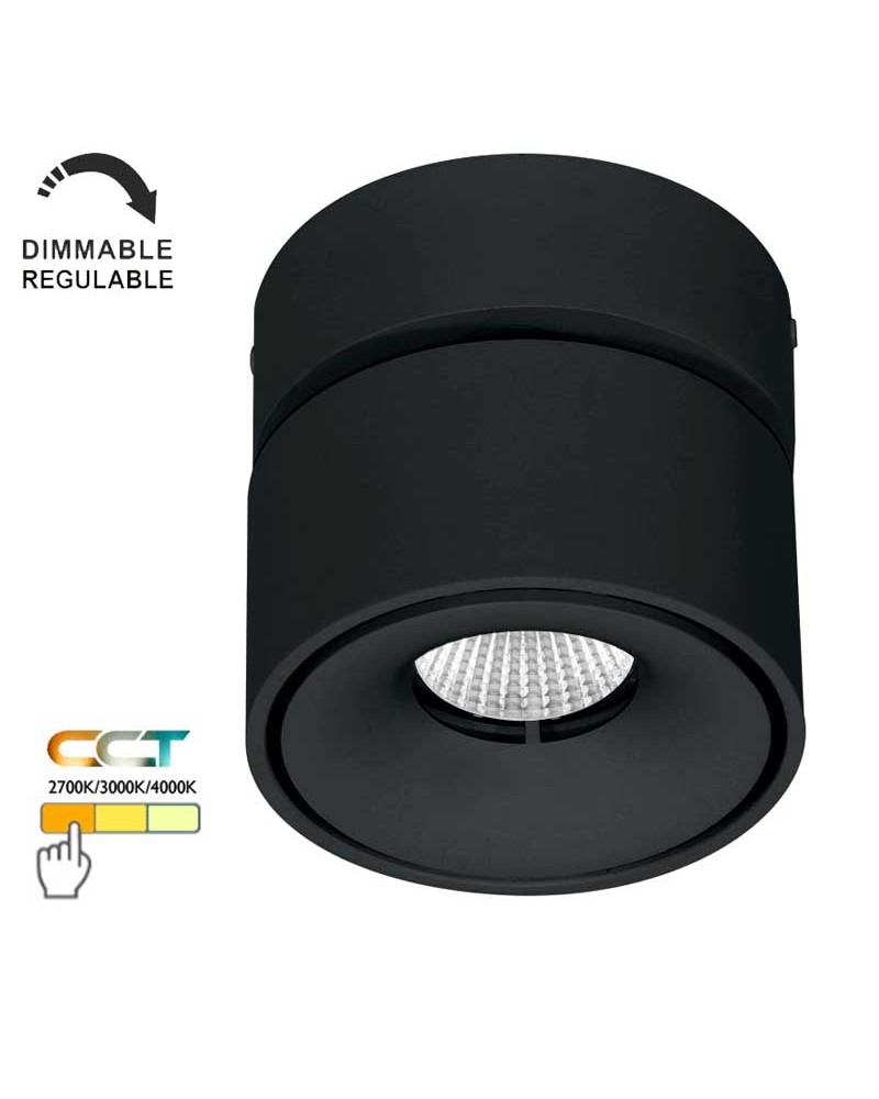 Cylinder wall and ceiling spotlight mini 7.5cm LED 7W aluminum tilting 90º CCT Switch 2700K/3000K/4000K Dimmable