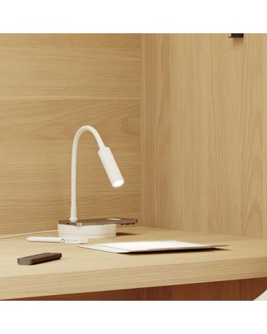 Flexo 42,5cm aluminio y PC acabado blanco LED 5W 175Lm 2700K carga inalámbrica para móvil