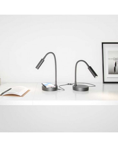 Flexo 42.5cm aluminum and PC black finish LED 5W 175Lm 2700K wireless charging for mobile