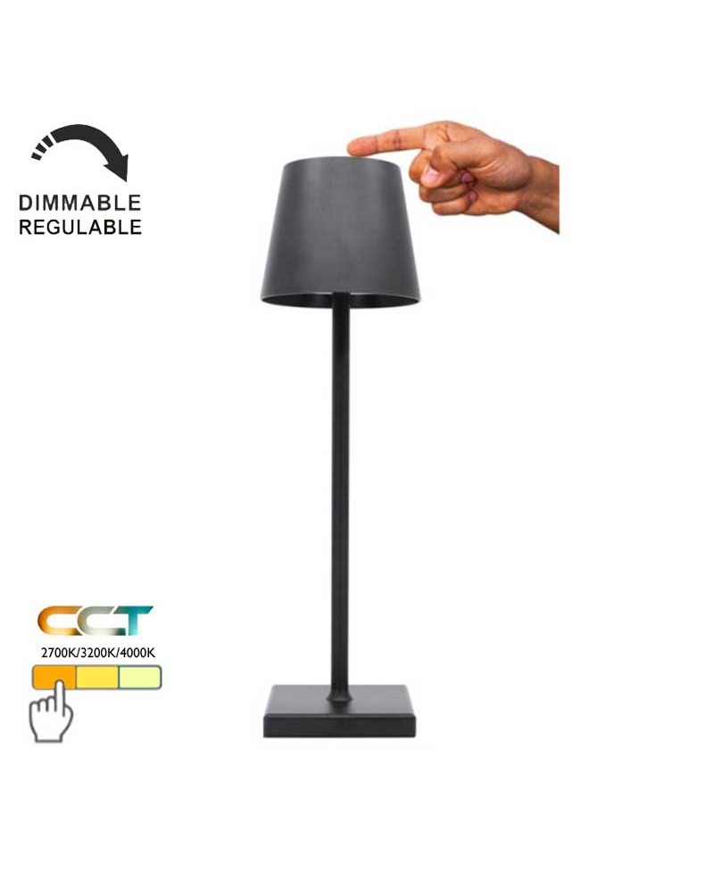 Lámpara de mesa portátil para exterior IP54 LED 3,5W 38cm de aluminio con batería con touch control regulable CCT Switch