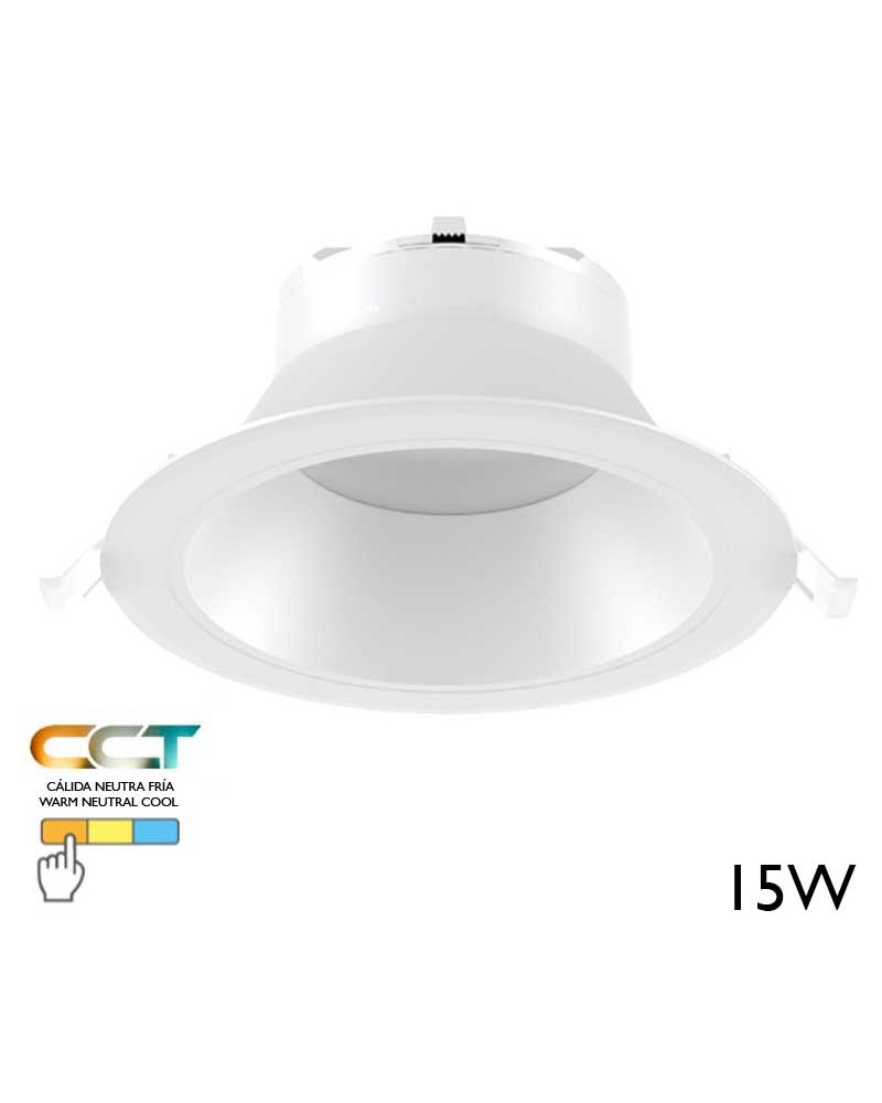 Aro downlight LED 15W redondo policarbonato blanco empotrable 15cm CCT Switch 3000K/4000K/5000K