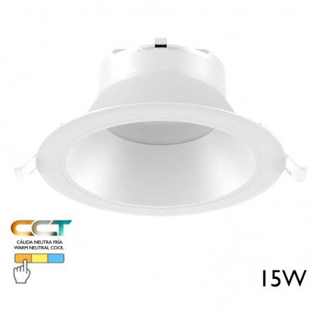 Aro downlight LED 15W redondo policarbonato blanco empotrable 15cm CCT Switch 3000K/4000K/5000K