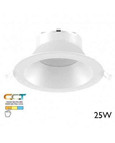 Aro downlight LED 25W redondo policarbonato blanco empotrable 23cm CCT Switch 3000K/4000K/5000K