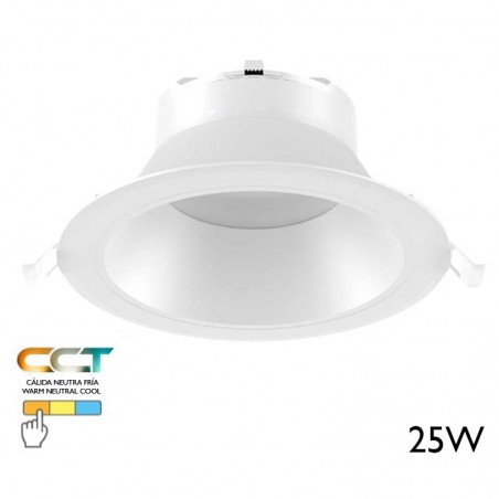 Aro downlight LED 25W redondo policarbonato blanco empotrable 23cm CCT Switch 3000K/4000K/5000K