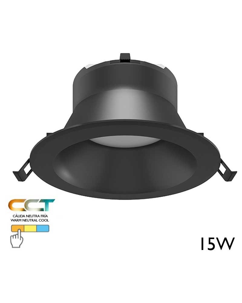 LED downlight ring 15W round black polycarbonate recessed 15cm CCT Switch 3000K/4000K/5000K IP40