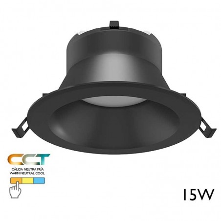 LED downlight ring 15W round black polycarbonate recessed 15cm CCT Switch 3000K/4000K/5000K IP40