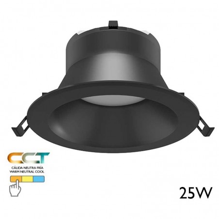 LED downlight ring 25W round black polycarbonate recessed 23cm CCT Switch 3000K/4000K/5000K IP40