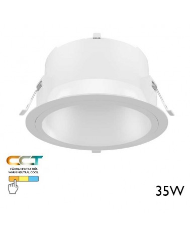 Aro downlight LED 35W redondo policarbonato blanco empotrable 25cm CCT Switch 3000K/4000K/5000K IP40