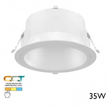 Aro downlight LED 35W redondo policarbonato blanco empotrable 25cm CCT Switch 3000K/4000K/5000K IP40