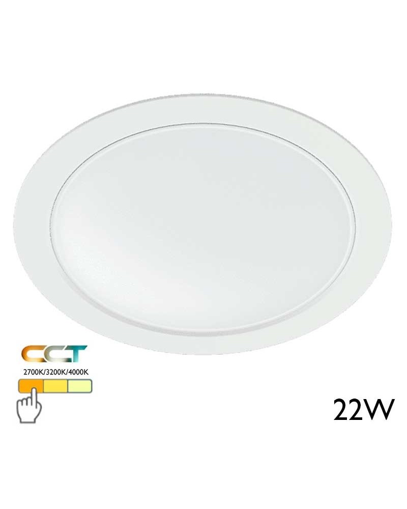 LED Downlight 22W round white polycarbonate recessed 23cm CCT Switch 2700K/3200K/4000K IP40
