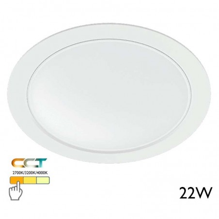 Downlight LED 22W redondo policarbonato blanco empotrable 23cm CCT Switch 2700K/3200K/4000K IP40
