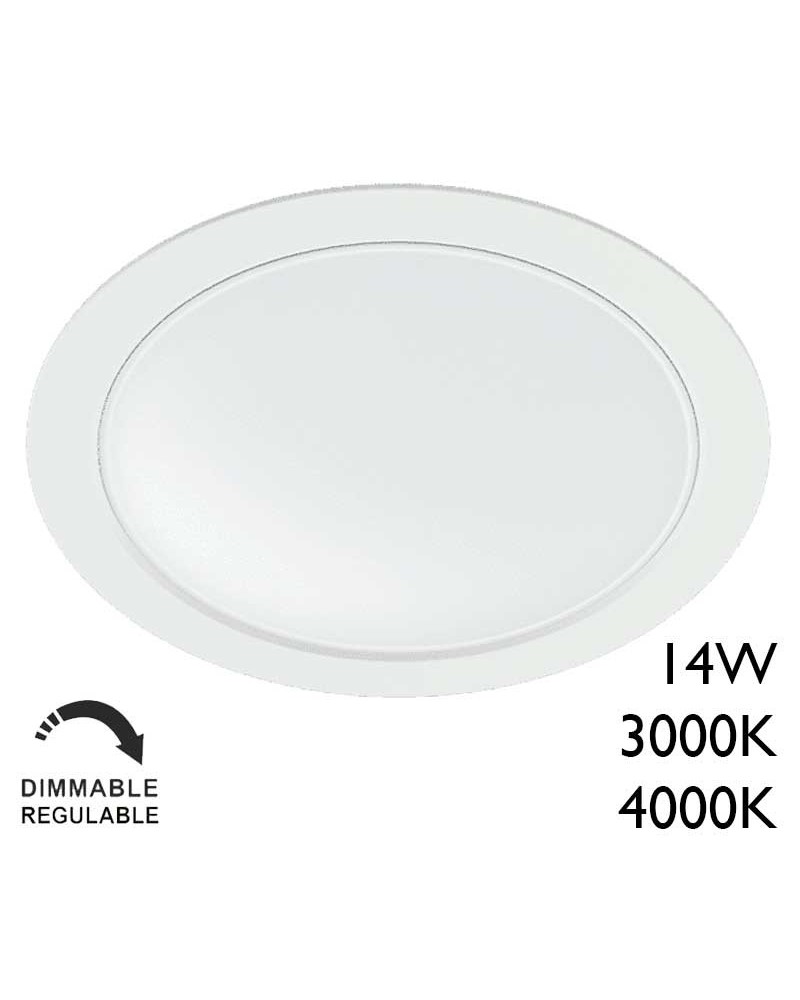 Downlight LED 14W redondo policarbonato blanco empotrable 15cm IP40 Regulable