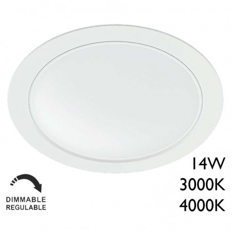 Downlight LED 14W redondo policarbonato blanco empotrable 15cm IP40 Regulable
