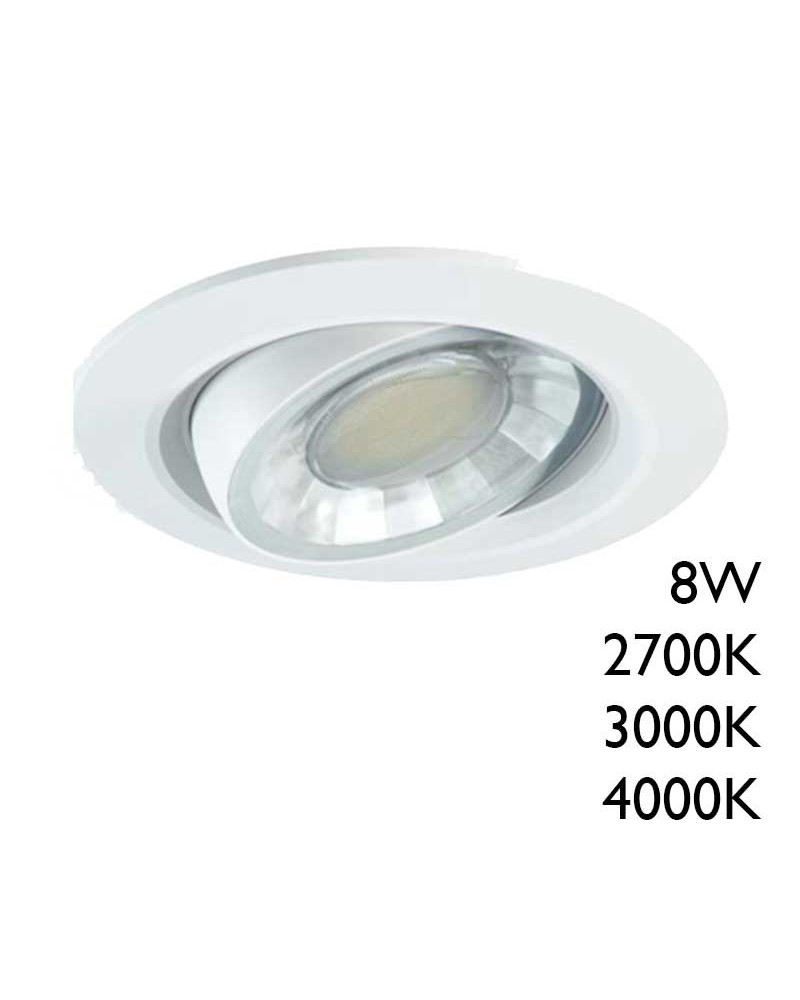 Recessed LED downlight 8W round white polycarbonate adjustable 9cm IP44 Dimmable