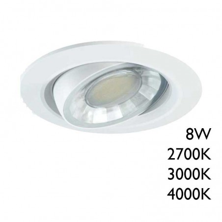 Recessed LED downlight 8W round white polycarbonate adjustable 9cm IP44 Dimmable