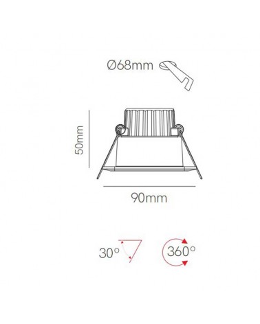 Recessed LED downlight 8W square white polycarbonate adjustable 9cm IP44 Dimmable