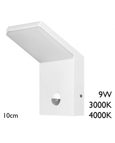 Aplique pared de exterior 11cm de aluminio acabado blanco LED 9W SENSOR MOVIMIENTO