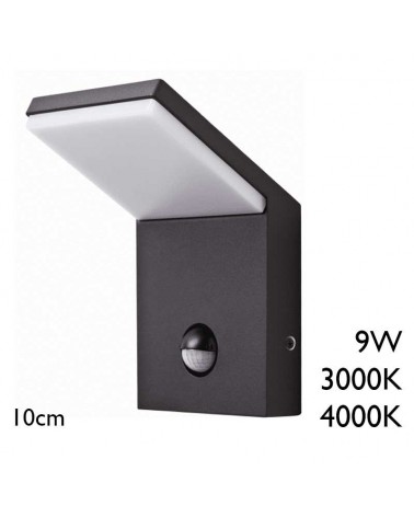 Aplique pared de exterior 11cm de aluminio acabado negro LED 9W SENSOR MOVIMIENTO