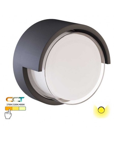 Aplique pared de exterior circular 16,9cm LED 15W policarbonato IP65 CCT Switch 2700K/3200K/4000K