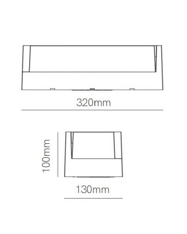 Aplique pared de exterior rectangular 32cm LED 24W policarbonato IP65 CCT Switch 2700K/3200K/4000K