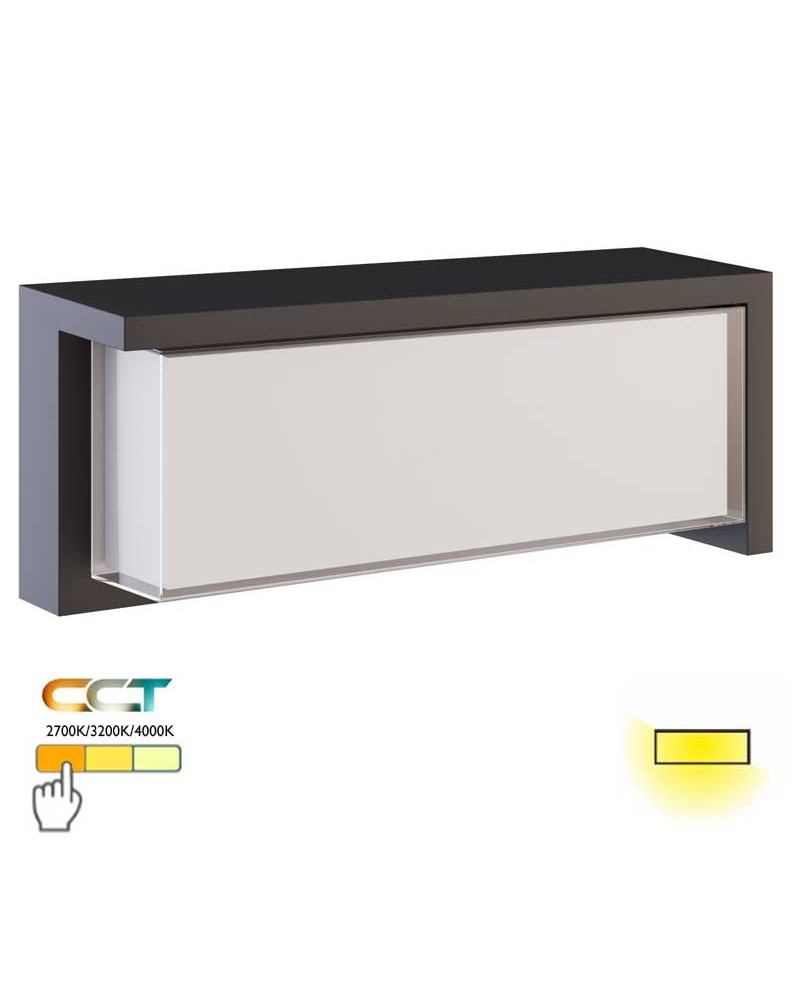 Aplique pared de exterior rectangular 32cm LED 24W policarbonato IP65 CCT Switch 2700K/3200K/4000K