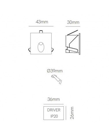 Empotrable de pared cuadrado LED 2W aluminio acabado negro IP54