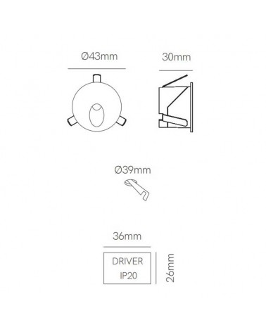 Empotrable de pared redondo LED 2W aluminio acabado negro IP54