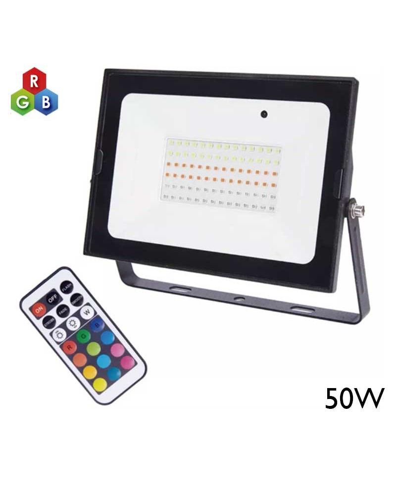 Proyector de exteriores 50W RGB IP65 con mando a distancia