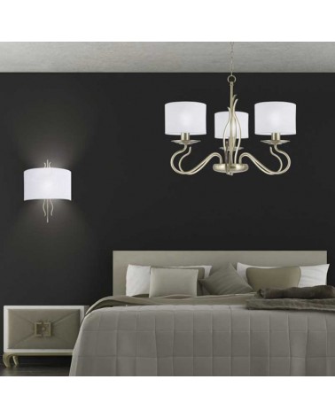 Aplique de pared 43cm de metal y tela acabado blanco y latón E27