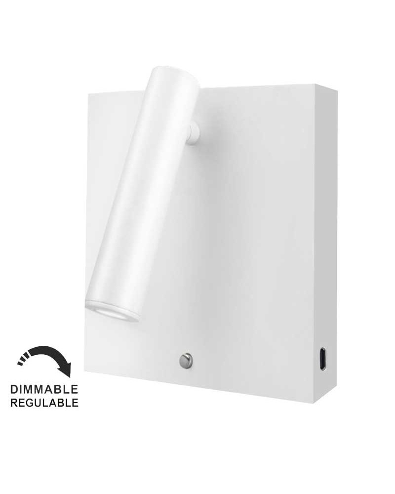 Aplique de pared LED 4W Aluminio cargador movil USB-C e inducción 15,5cm 2700K Regulable
