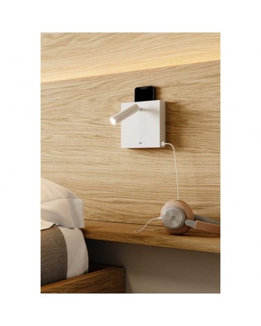 Aplique de pared LED 4W Aluminio cargador movil USB-C e inducción 15,5cm 2700K Regulable