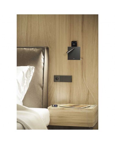 Aplique de pared LED 4W Aluminio cargador movil USB-C e inducción 15,5cm 2700K Regulable