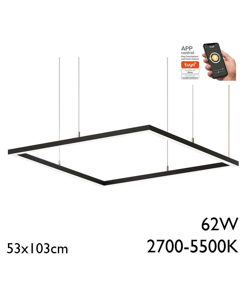 Lámpara de techo rectangular de 53x103cm LED 62W de aluminio Graduable 2700K-5500K driver Tuya