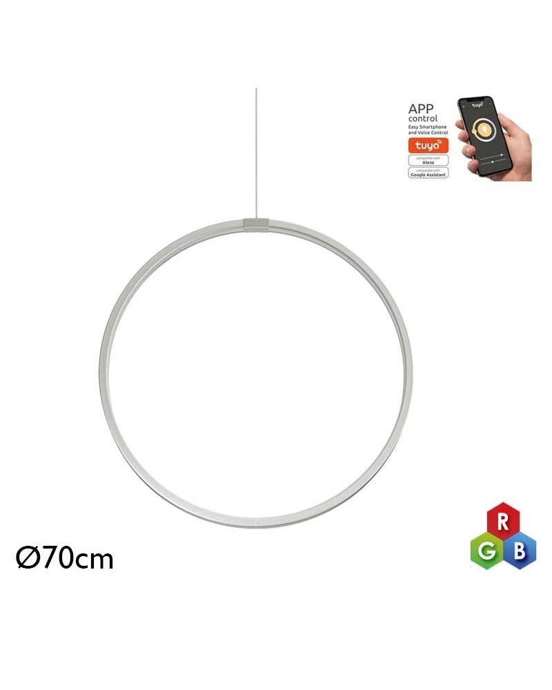 Ceiling lamp LED 44W 70cm aluminum silver finish RGB-W Tuya driver