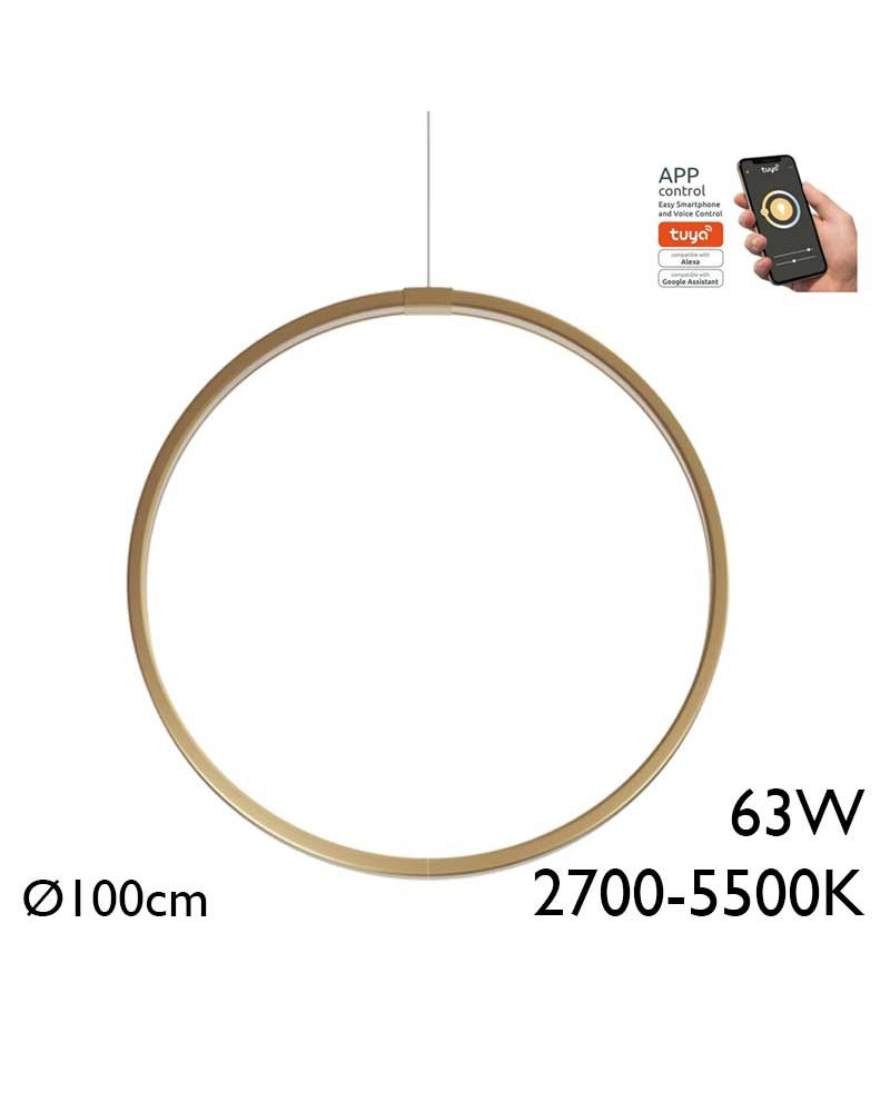 Lámpara de techo de 100cm LED 63W de aluminio Graduable 2700K-5500K driver Tuya