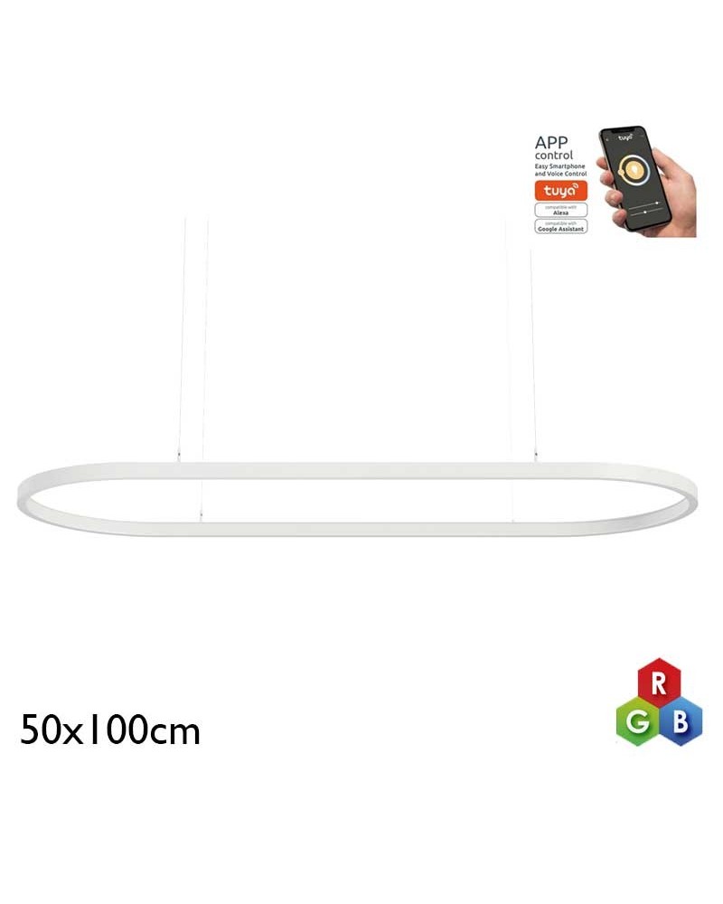 Ceiling lamp LED 56W aluminum 50x100cm RGB-W Tuya driver