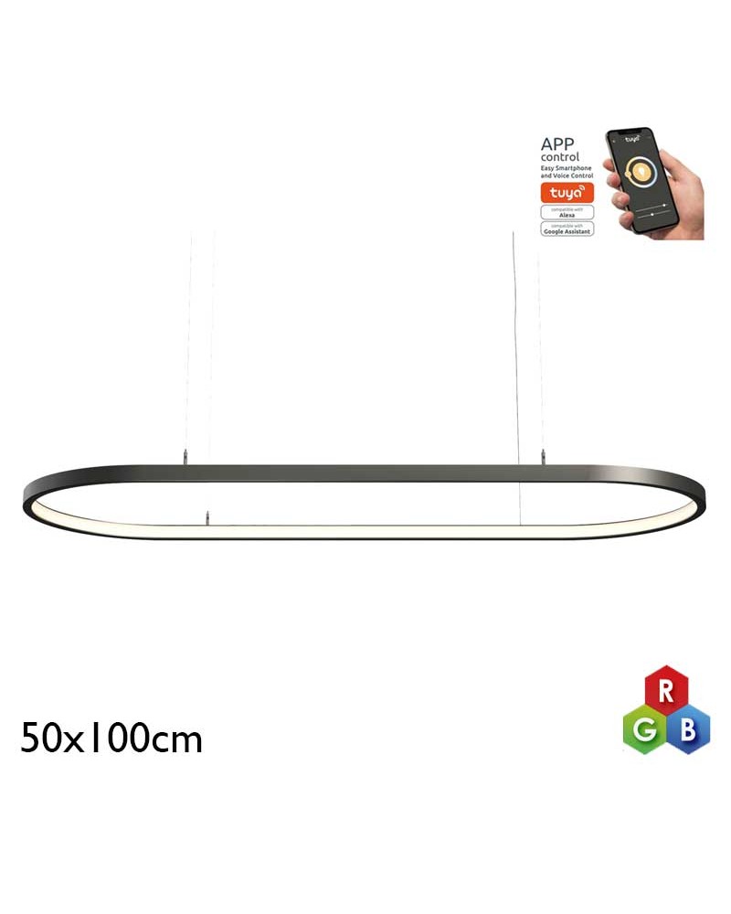 Ceiling lamp LED 56W aluminum 50x100cm RGB-W Tuya driver