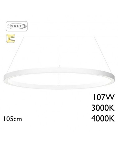 LED Ceiling lamp 105cm diameter 107W aluminum, white finish Dali driver