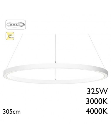 LED Ceiling lamp 305cm diameter 325W aluminum white finish Dali driver