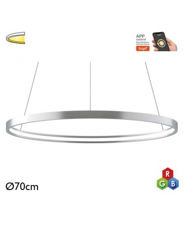 Ceiling lamp LED 44W 70cm aluminum silver finish RGB-W Tuya driver
