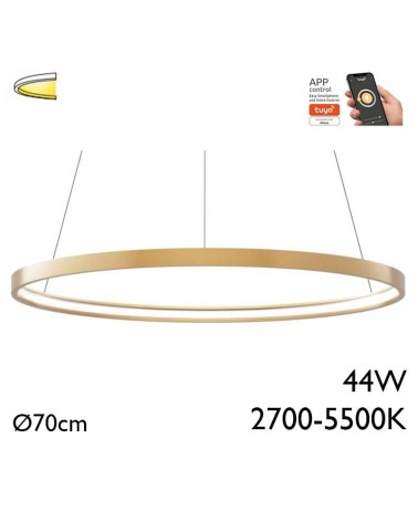 Ceiling lamp LED 44W 70cm aluminum gold finish adjustable 2700K-5500K Tuya driver