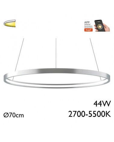 Ceiling lamp LED 44W 70cm aluminum silver finish Adjustable 2700K-5500K Tuya driver