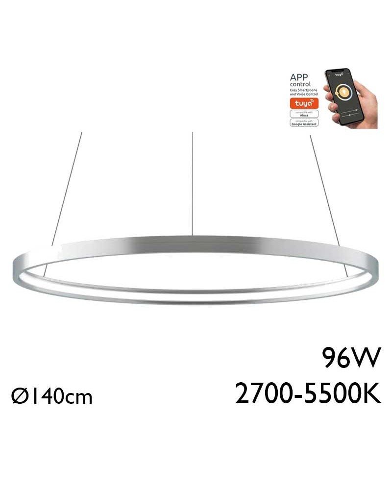 Ceiling lamp LED 96W 140cm aluminum silver finish Adjustable 2700K-5500K Tuya driver