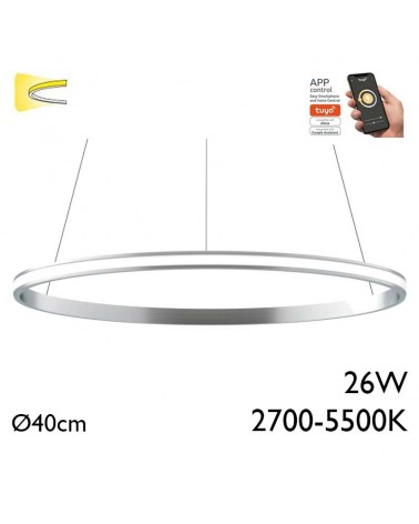 Ceiling lamp LED 26W 40cm aluminum silver finish Adjustable 2700K-5500K Tuya driver