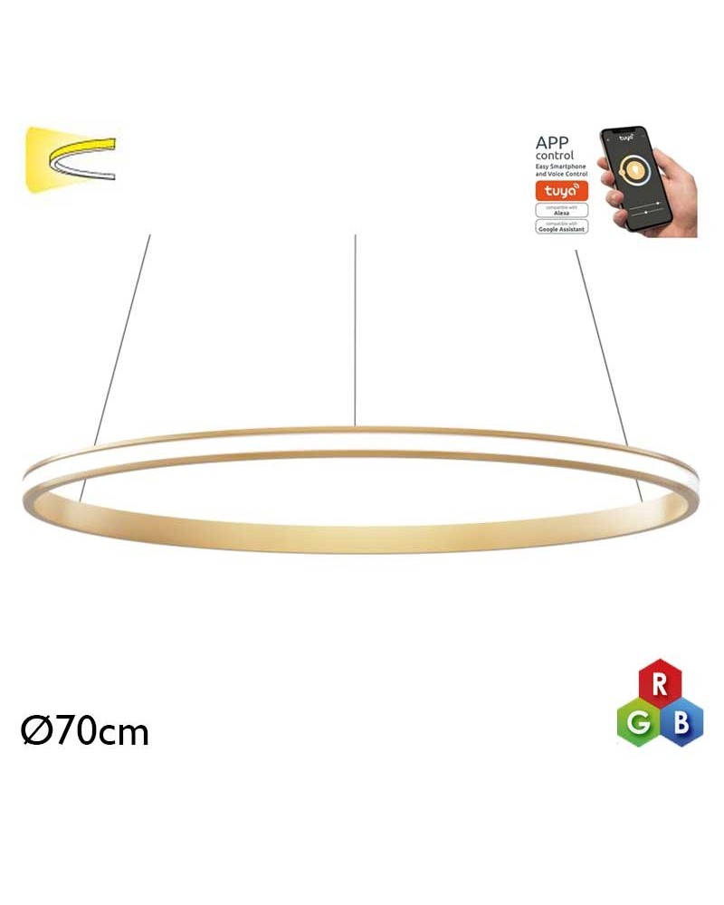 Ceiling lamp LED 44W 70cm aluminum with gold finish RGB-W Tuya driver