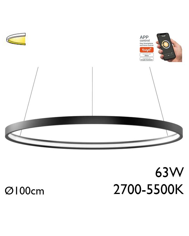 Lámpara de techo de 100cm LED 63W de aluminio Graduable 2700K-5500K driver Tuya