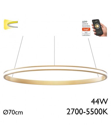 Ceiling lamp LED 44W 70cm aluminum gold finish adjustable 2700K-5500K Tuya driver