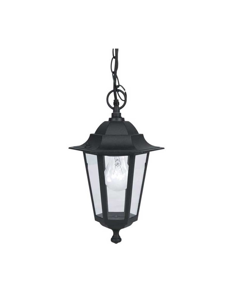 Lampara de techo farol clásico negro de exterior E27 aluminio negro y cristal