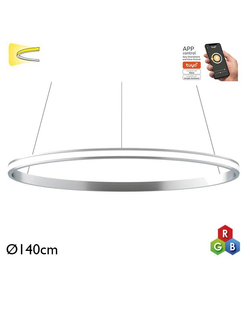 Lámpara de techo de 140cm LED 96W de aluminio acabado plateado RGB-W driver Tuya Lámpara de techo de 140cm LED 96W de aluminio acabado plateado RGB-W driver Tuya
